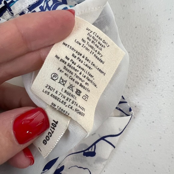 L'AGENCE Women's Behati Printed Silk Romper One Piece In White/Blue Size 2 - Picture 13 of 14